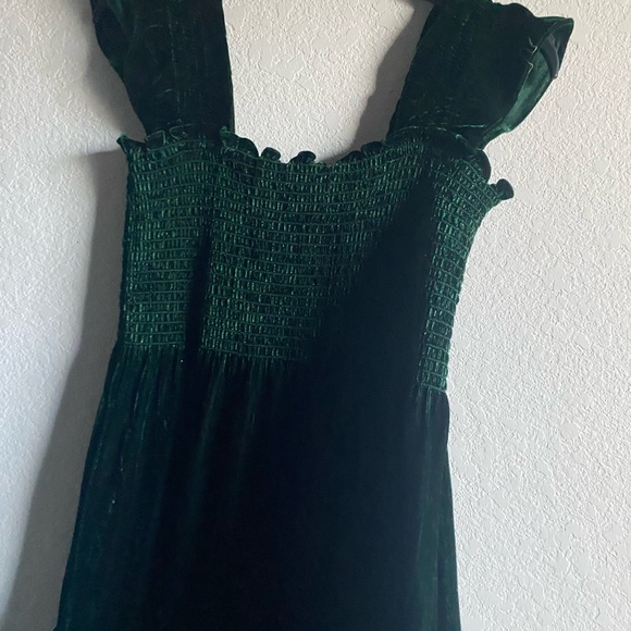 OPT Green Velvet Smocked Tiered Goth Vamp Elegant Dark Academia Midi Dress L - Picture 9 of 12